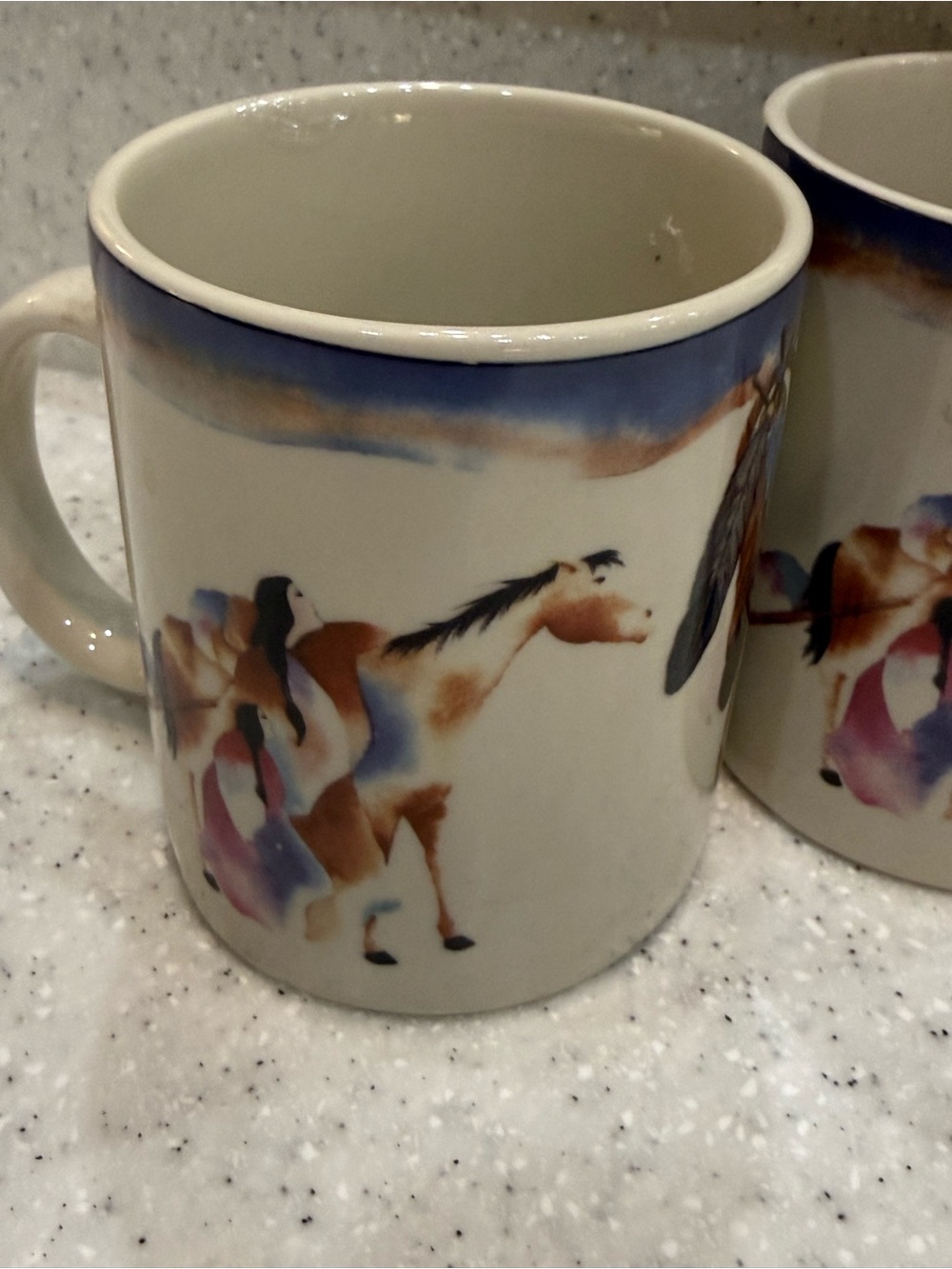 2 Ceramic Horse Print Mug - Cream with Blue and Brown Accents - Picture 2 of 3